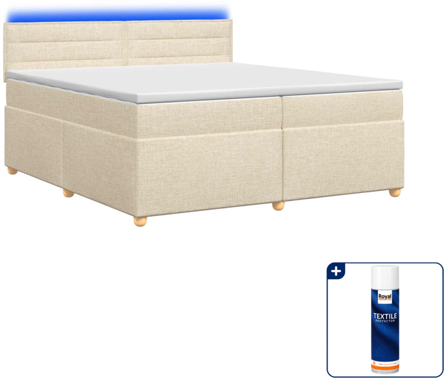 vidaXL Boxspringbed - 200 x 200 cm - crèmekleurig - Inclusief textielbeschermer 500 ml