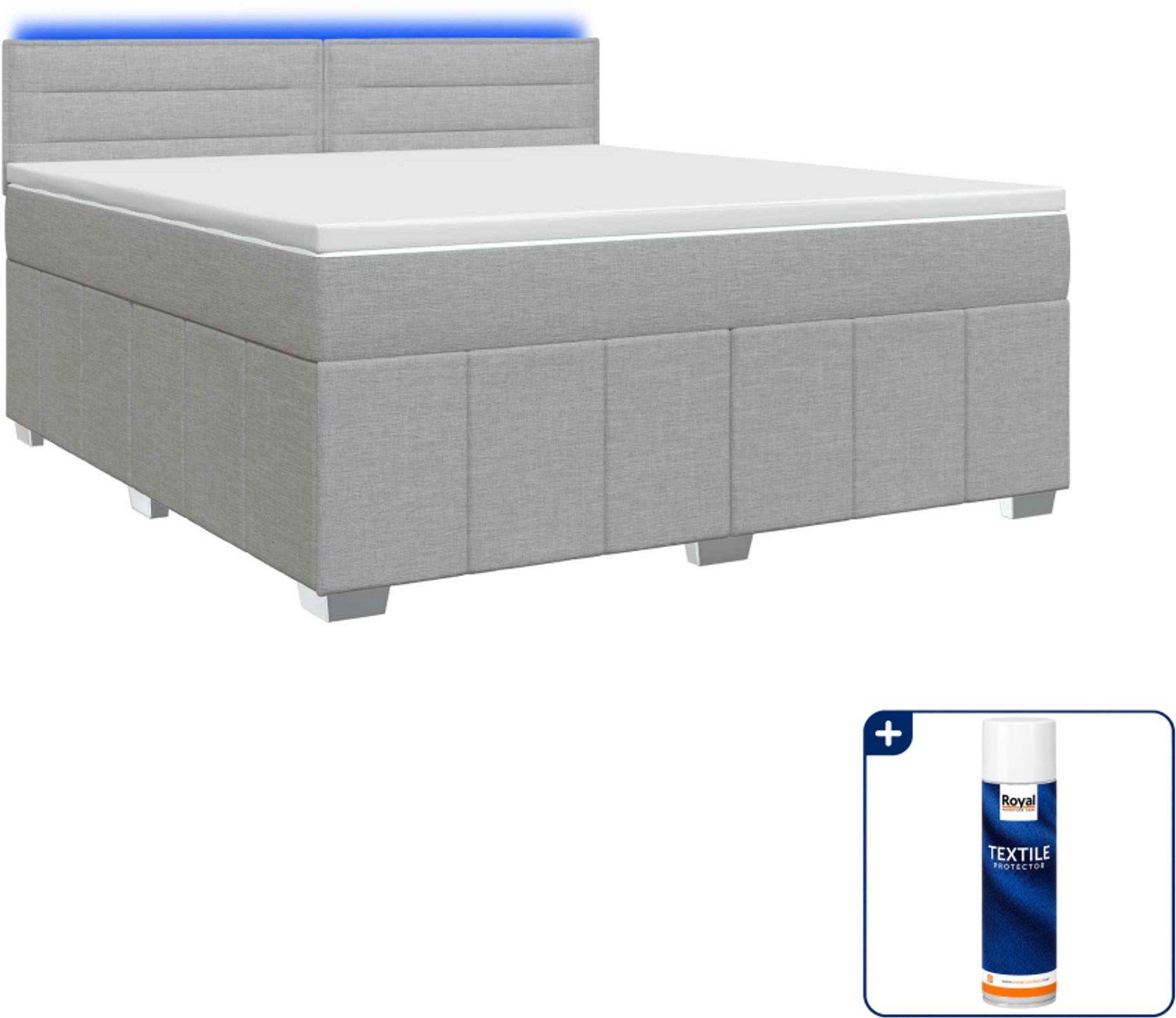 vidaXL Queensize boxspringbed met matras - 160 x 200 cm - lichtgrijs - Inclusief textielbeschermer 500 ml