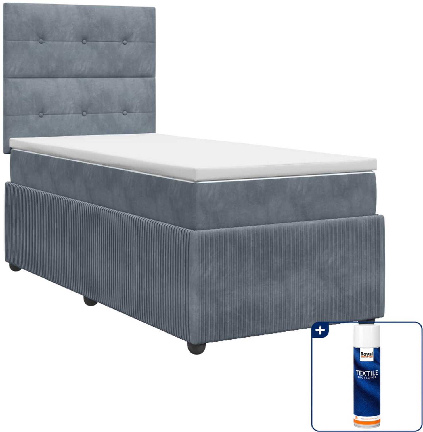 vidaXL boxspringbed met matras - 90 x 190 cm - donkergrijs - Inclusief textielbeschermer 500 ml Donker Grijn