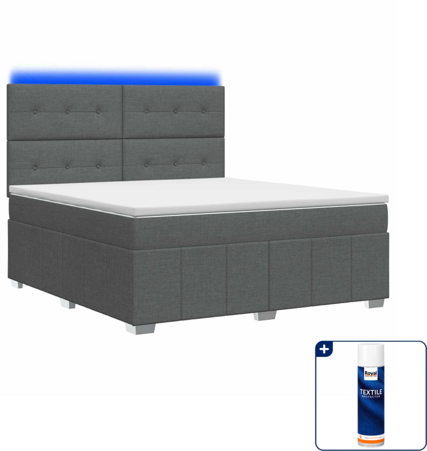 vidaXL Queensize boxspring met matras - 160 x 200 cm - donkergrijs - Inclusief textielbeschermer 500 ml Donker Grijn