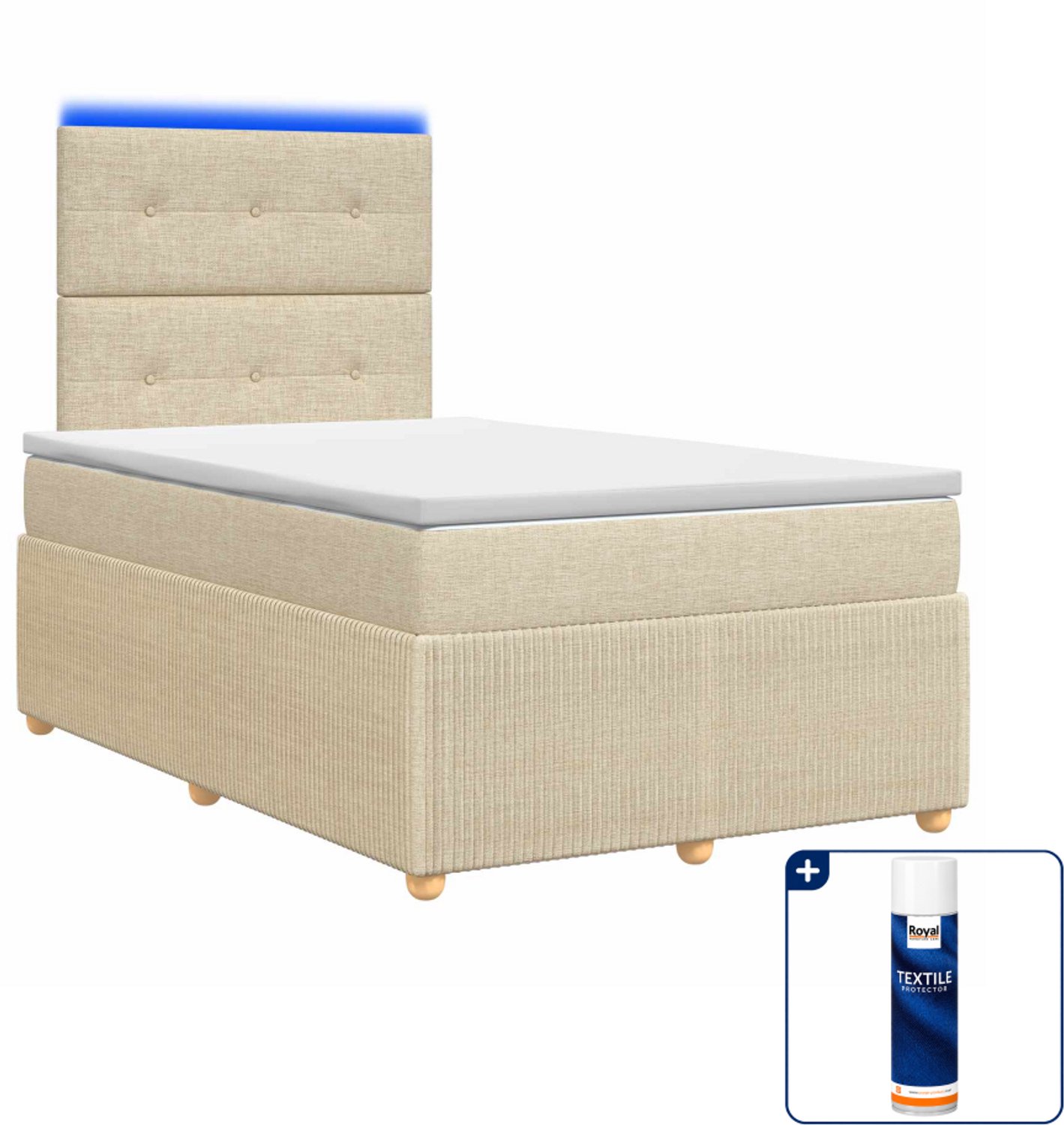 vidaXL LED boxspringbed - 120 x 190 cm - crèmekleurig - Inclusief textielbeschermer 500 ml