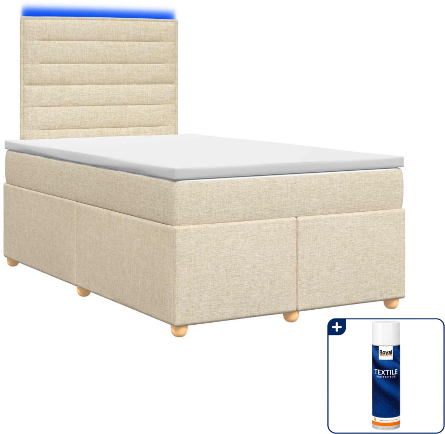 vidaXL boxspringbed met matras - 120 x 200 cm - crèmekleurig - Inclusief textielbeschermer 500 ml