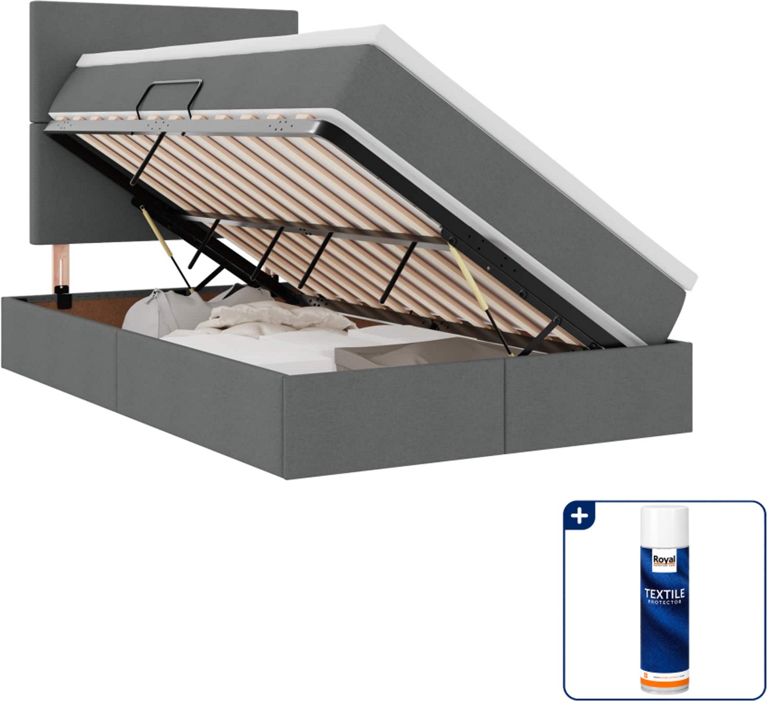 vidaXL led opslagbed met matras - 120 x 200 cm - donkergrijs - Inclusief textielbeschermer 500 ml
