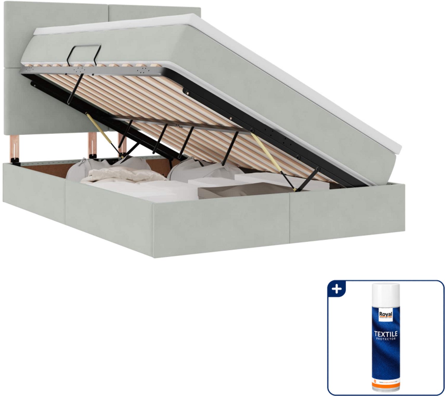 vidaXL opbergbed met matras - Small double - 140 x 200 cm - lichtgrijs - Inclusief textielbeschermer 500 ml