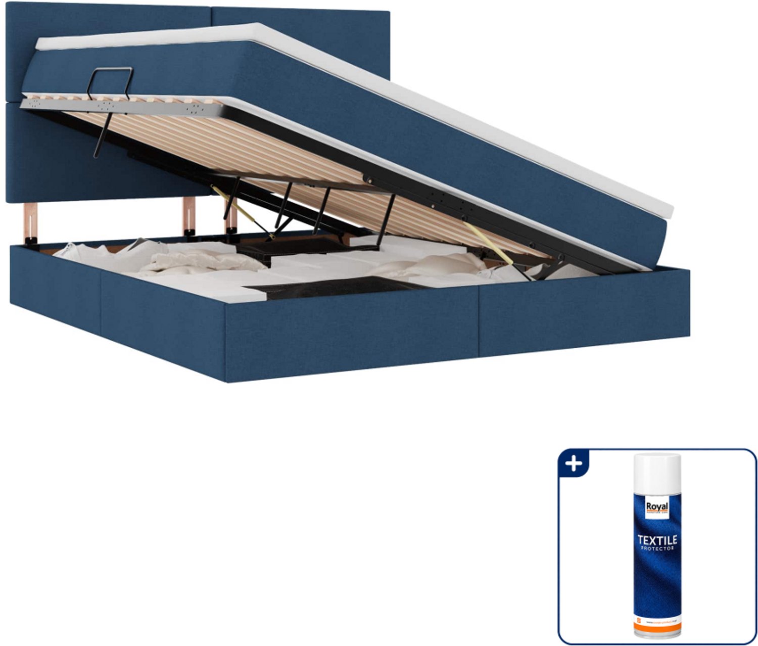 vidaXL Kingsize opslagbed met matras - 180 x 200 cm - blauw - Inclusief textielbeschermer 500 ml