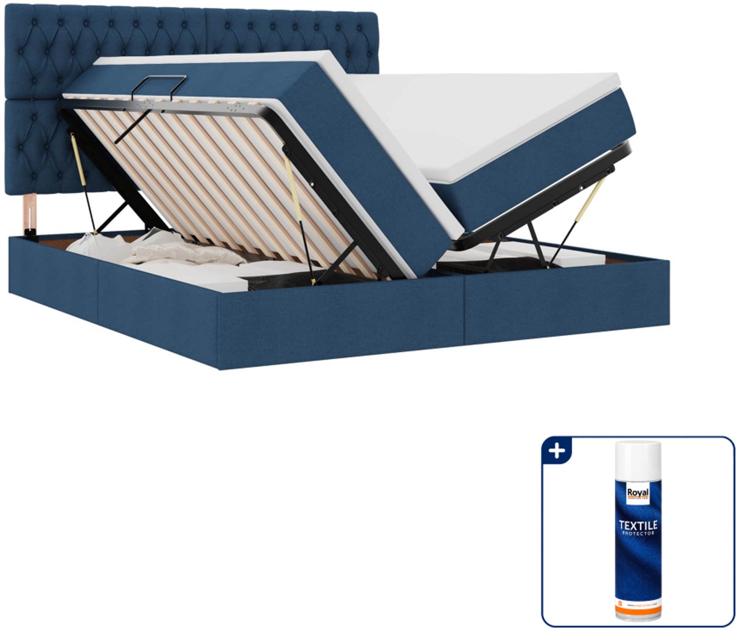 vidaXL opbergbed met matras - 200 x 200 cm - blauw - Inclusief textielbeschermer 500 ml