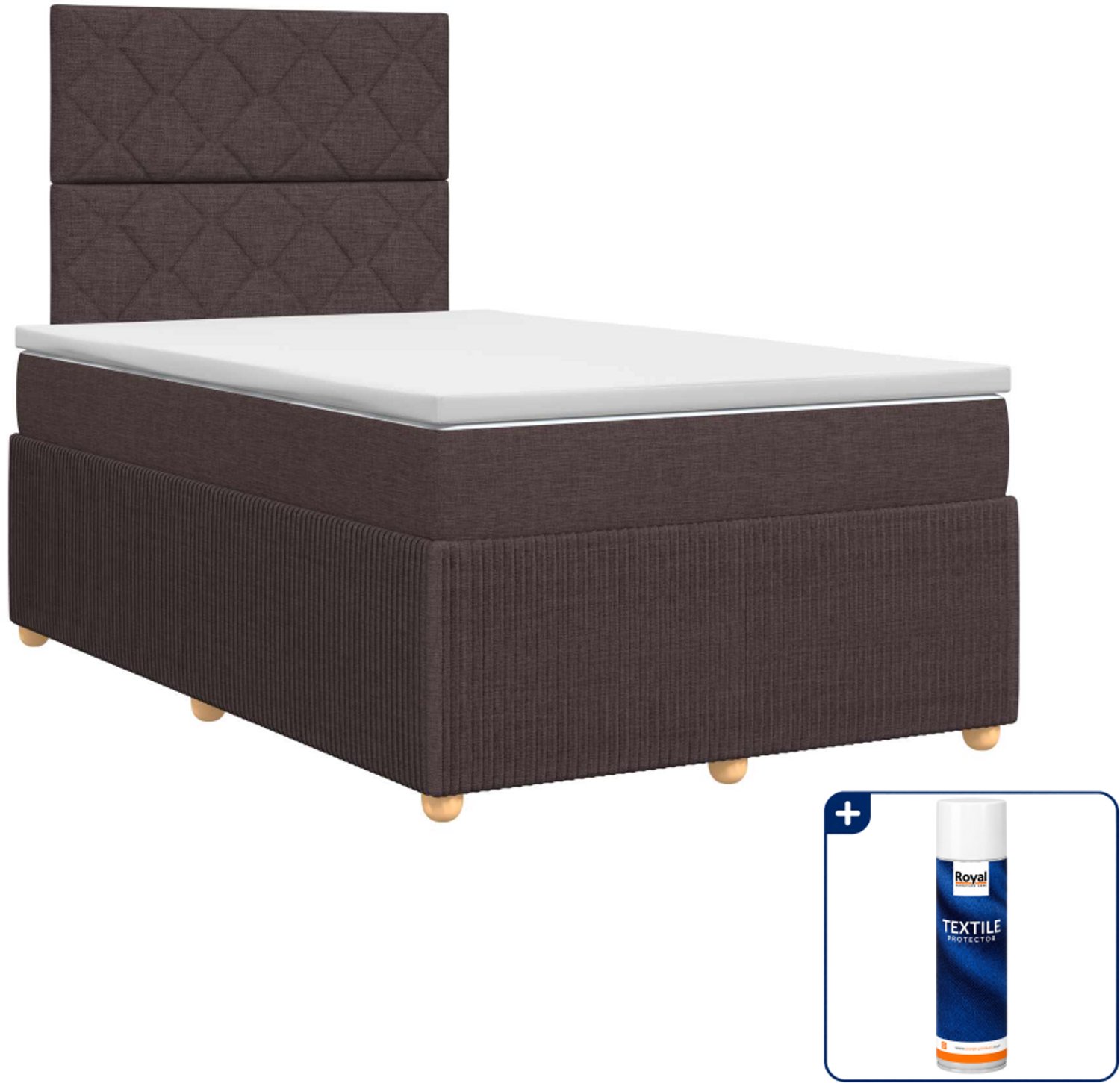 vidaXL boxspringbed met matras - 120 x 200 cm - donkerbruin - stof - Inclusief textielbeschermer 500 ml