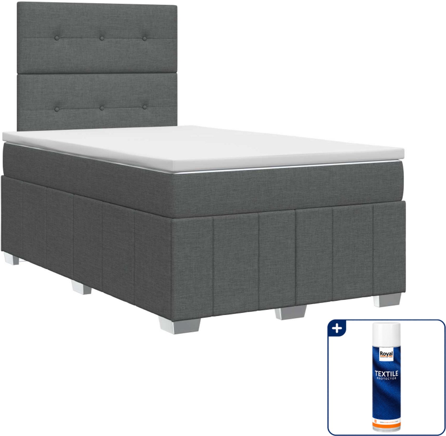 vidaXL Boxspringbed - 120 x 190 cm - stof - donkergrijs - Inclusief textielbeschermer 500 ml Donker Grijn