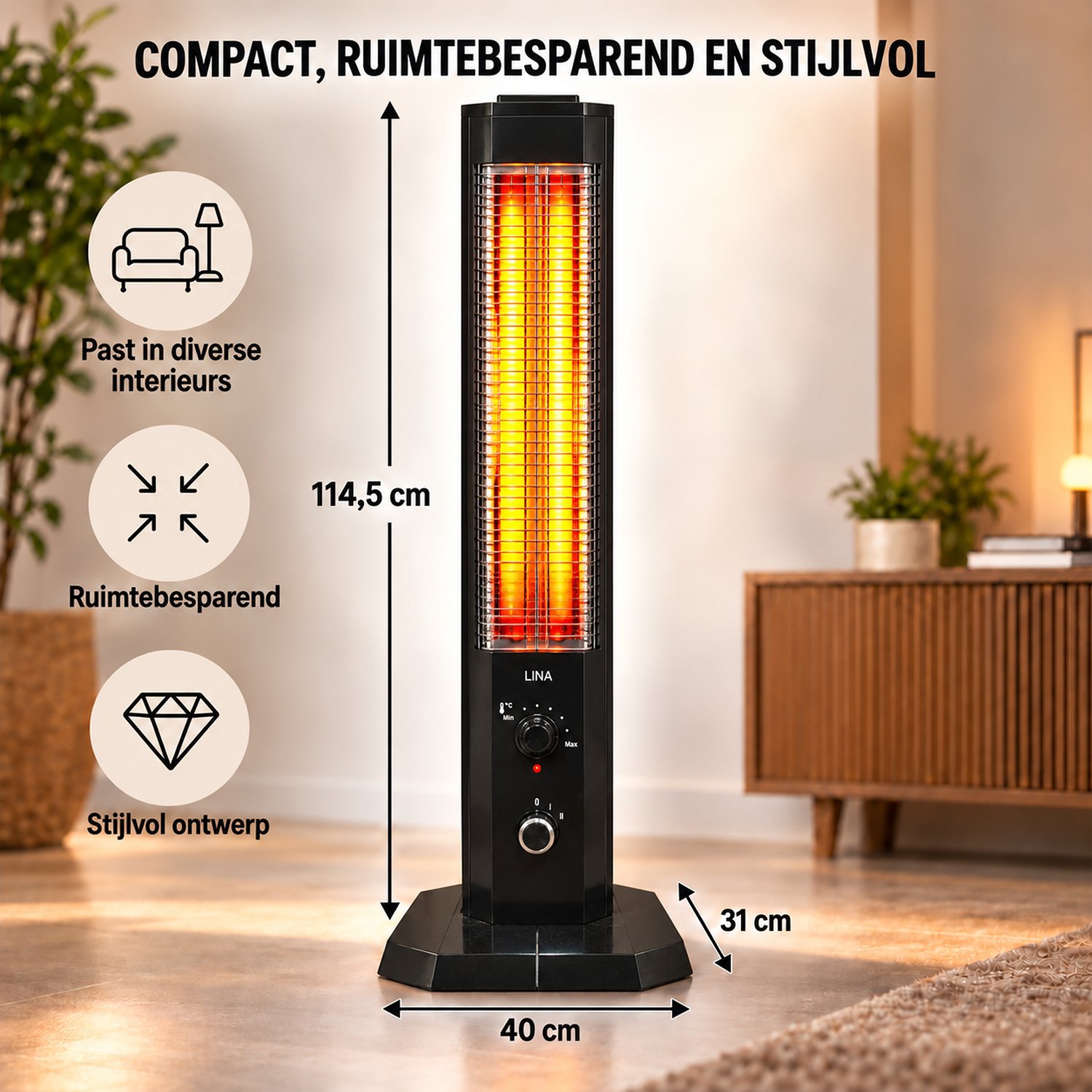 Lina® Infrarood Verwarming 1200W – Energiezuinige Elektrische Kachel voor Binnen en Buiten – Terrasverwarmer – foto 8
