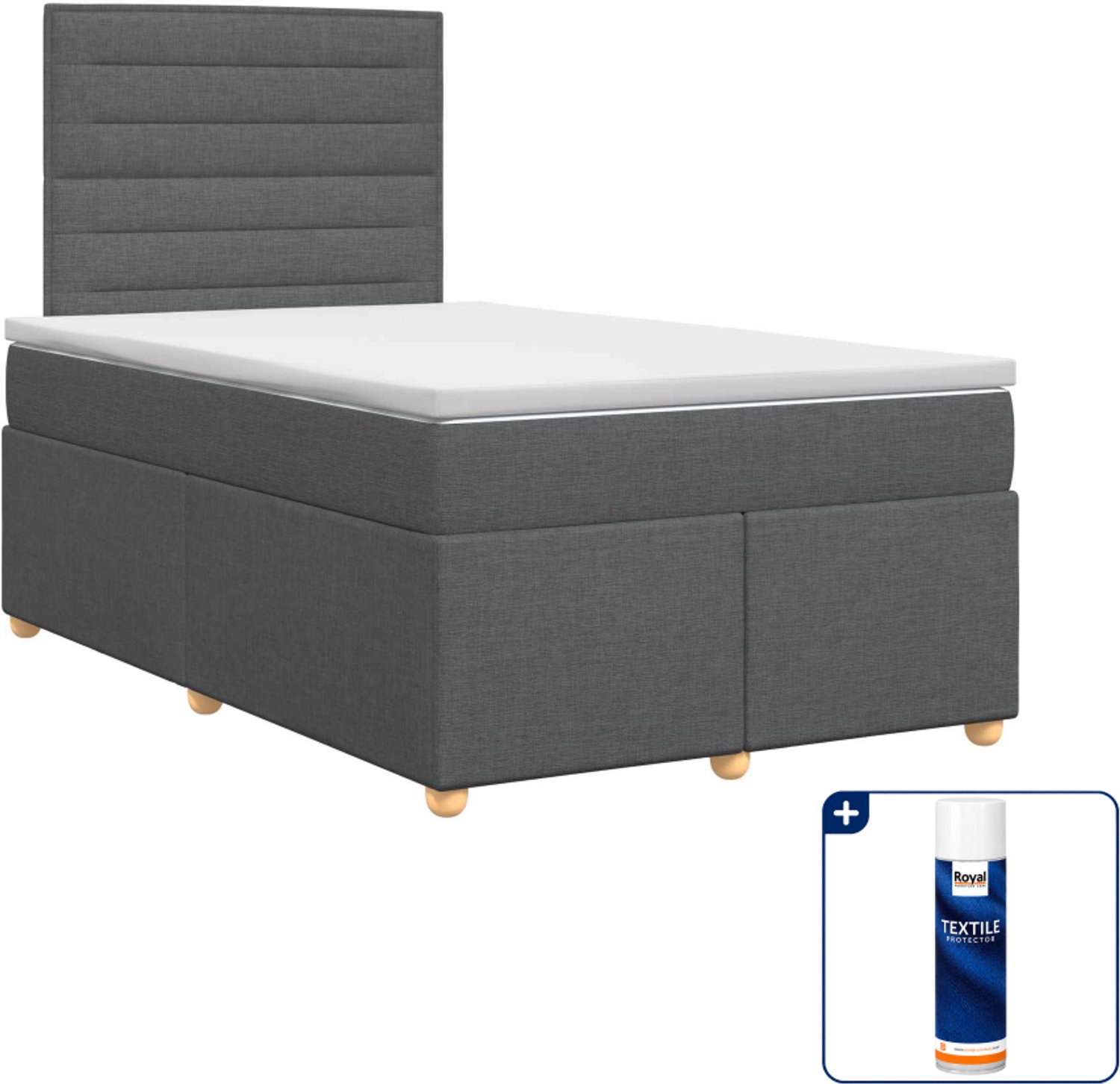 vidaXL Boxspringbed 120 x 190 cm - stof - donkergrijs - Inclusief textielbeschermer 500 ml Donker Grijn