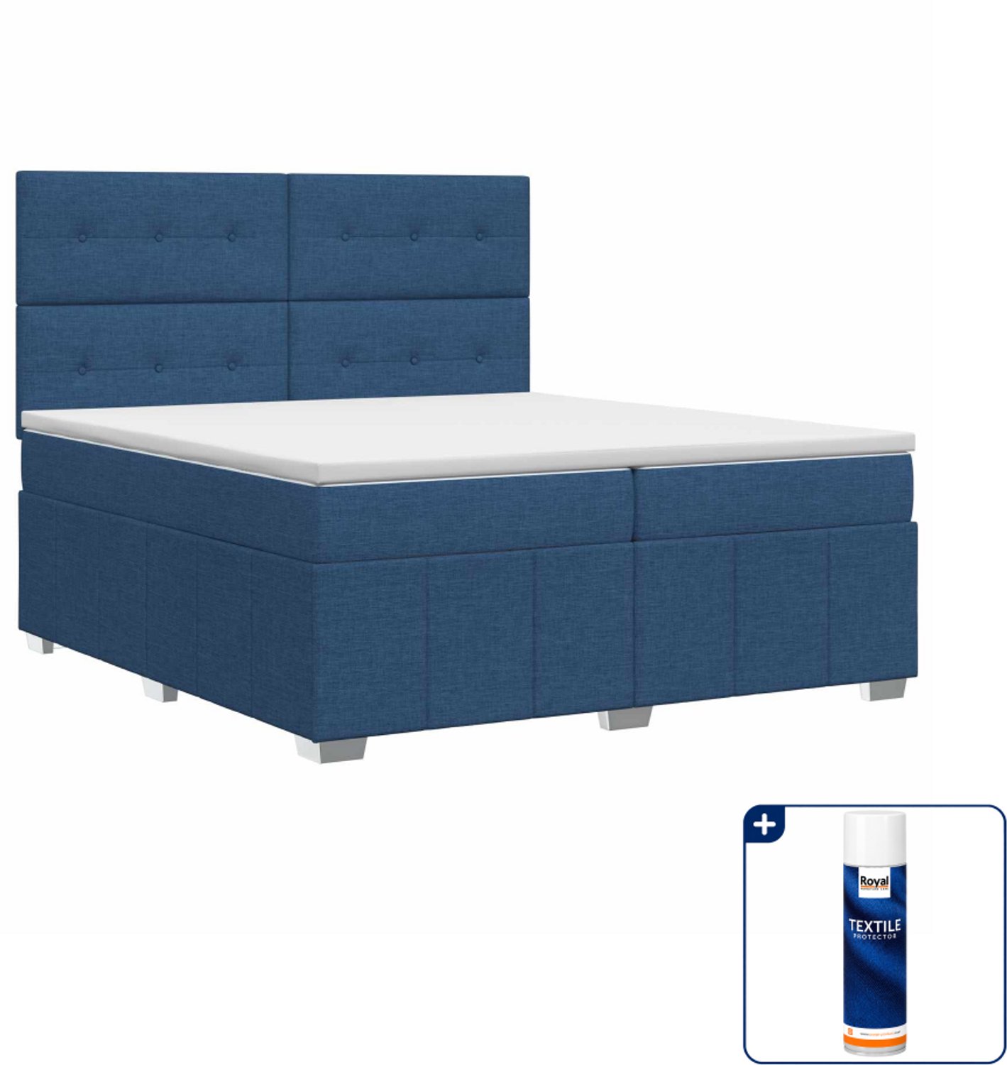 vidaXL boxspringbed - 200 x 200 cm - blauw - Inclusief textielbeschermer 500 ml