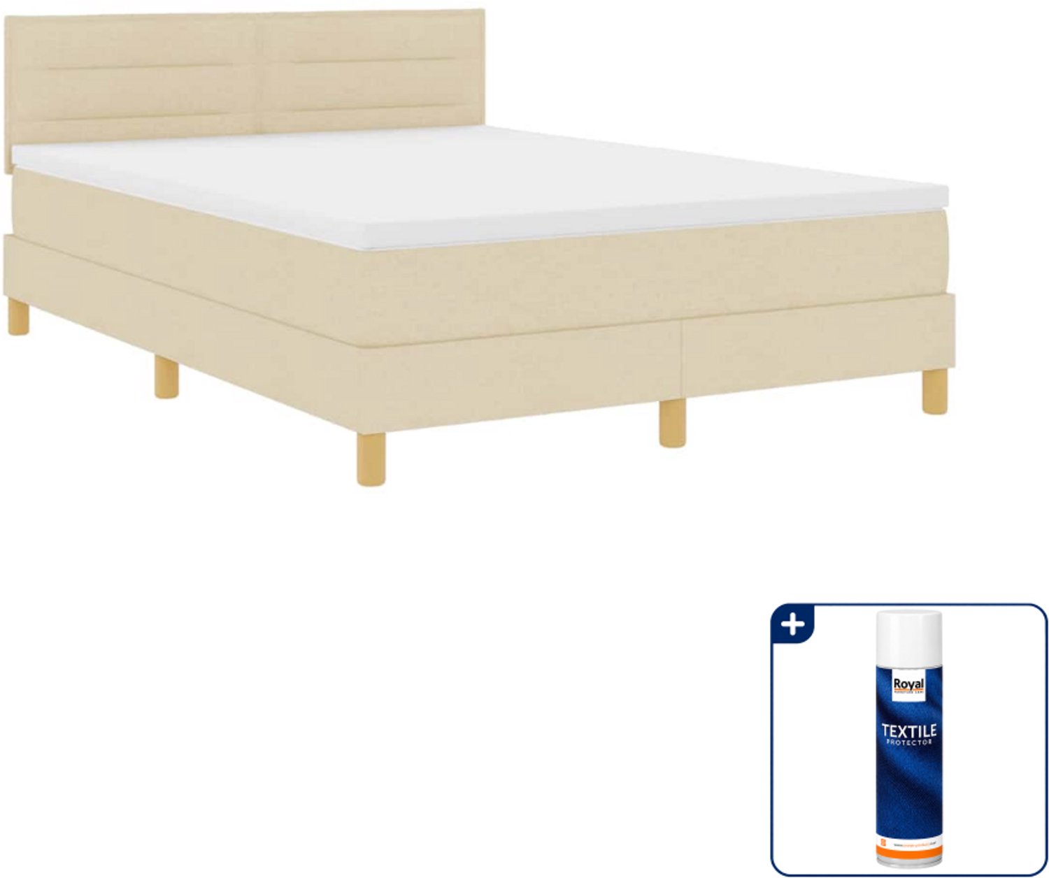 vidaXL Queensize boxspring met led - 160 x 200 cm - crème - Inclusief textielbeschermer 500 ml