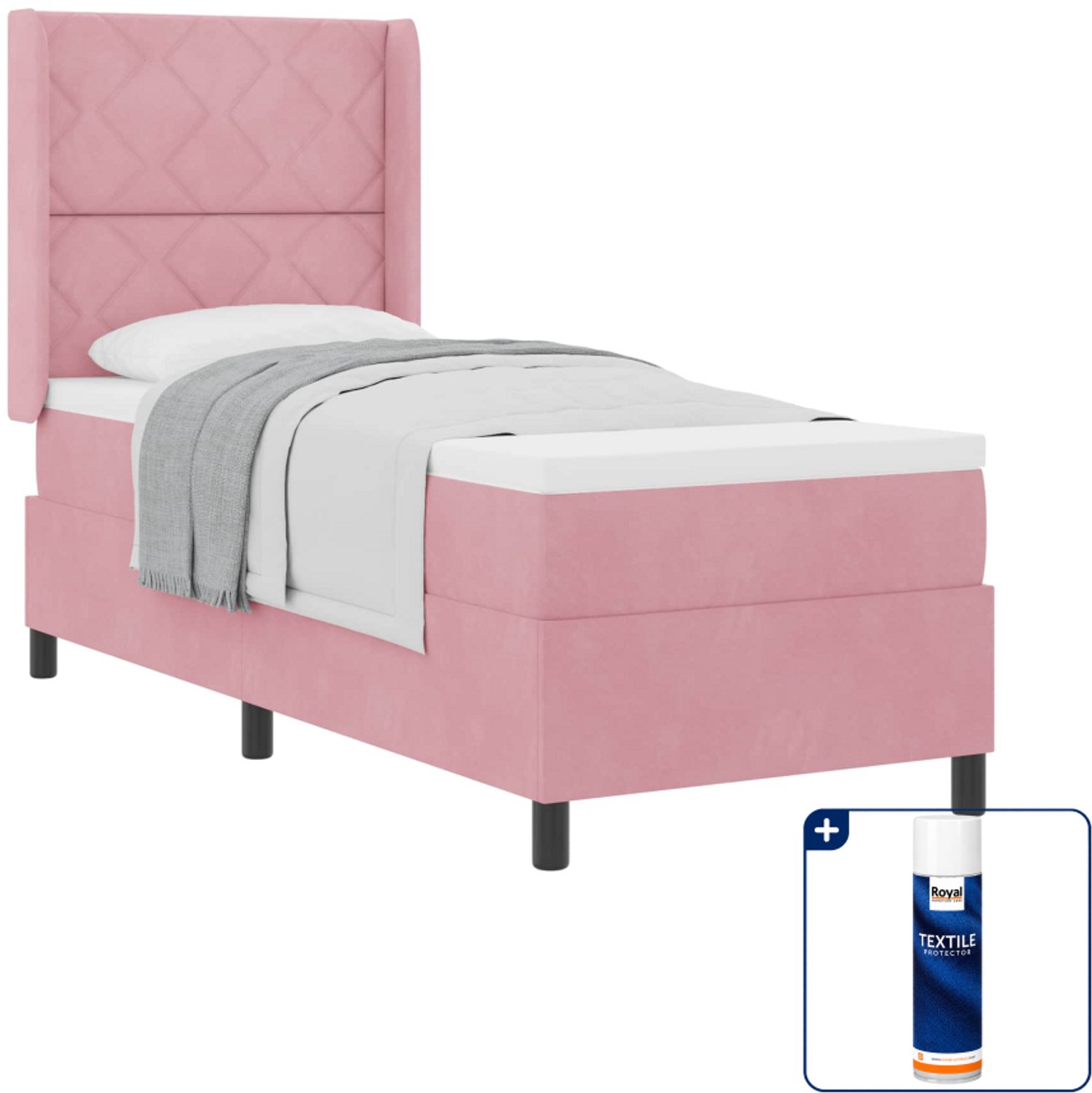 vidaXL boxspringbed - 80 x 200 cm - roze - Inclusief textielbeschermer 500 ml
