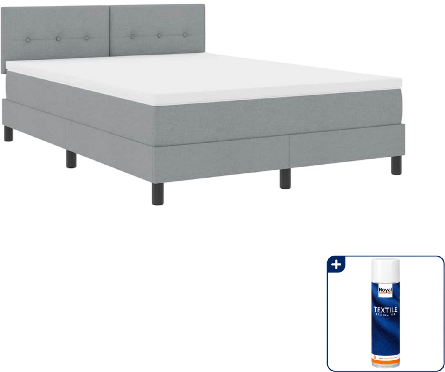 vidaXL Boxspring Small double - 140 x 200 cm - lichtgrijs - Inclusief textielbeschermer 500 ml