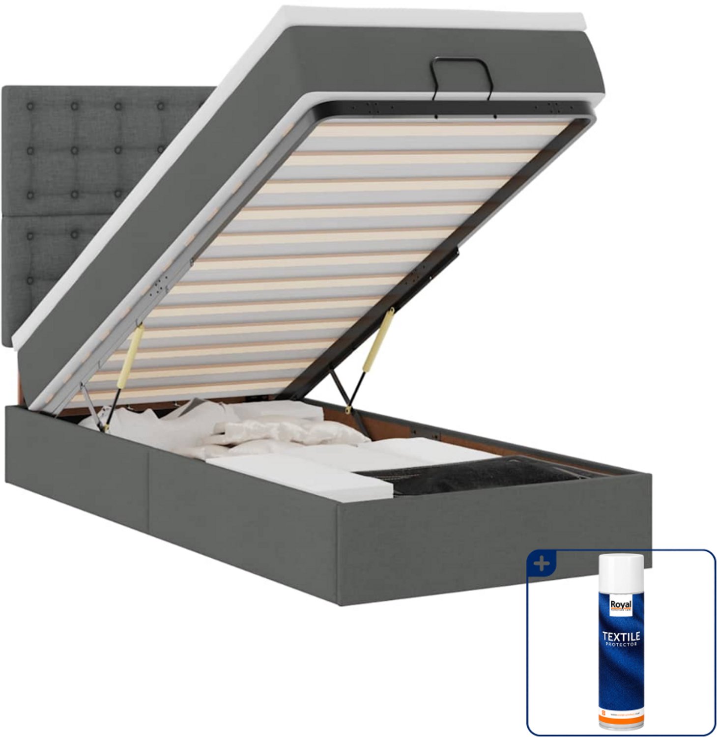 vidaXL ottoman bed met matras en led - 100 x 200 cm - donkergrijs - Inclusief textielbeschermer 500 ml Crème