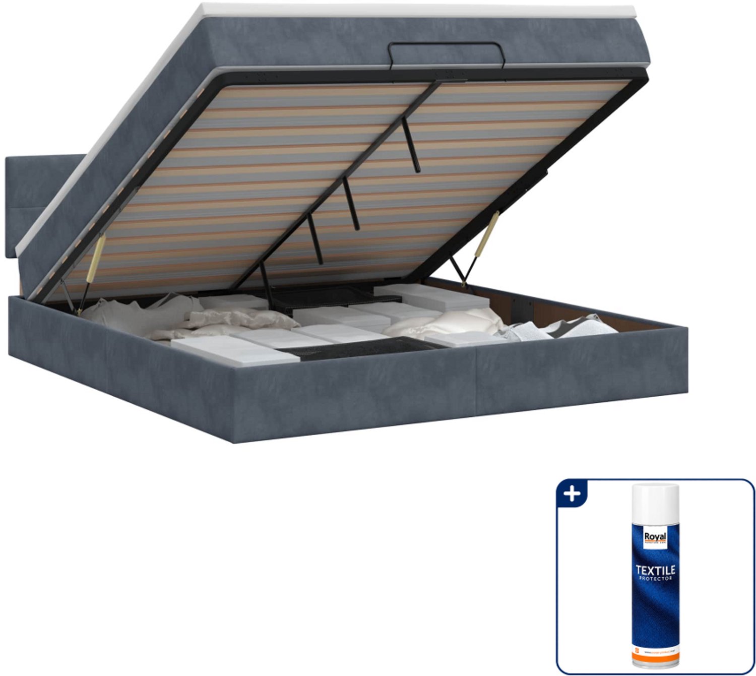 vidaXL ottoman bed met matras - Small double - 140 x 200 cm - grijs - Inclusief textielbeschermer 500 ml Donker Grijn