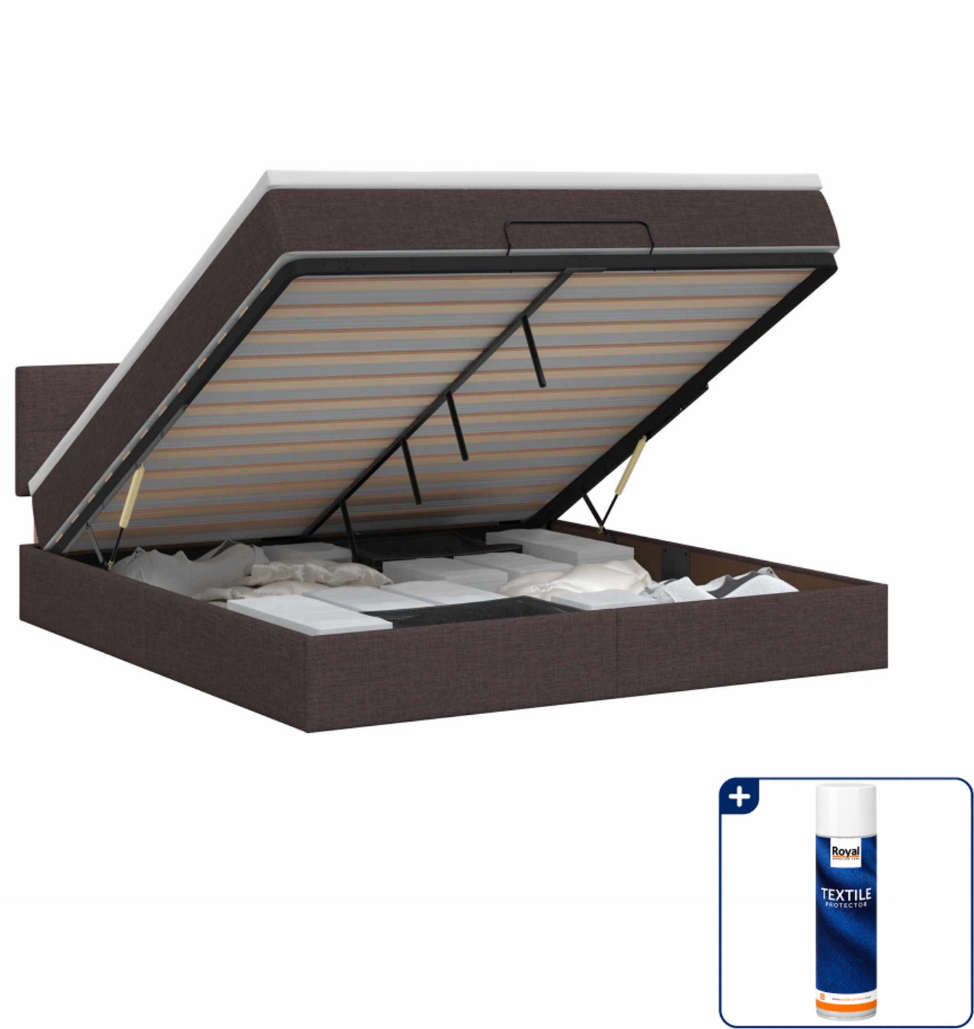 vidaXL ottoman bed met matras - 140 x 190 cm - donkerbruin - Inclusief textielbeschermer 500 ml