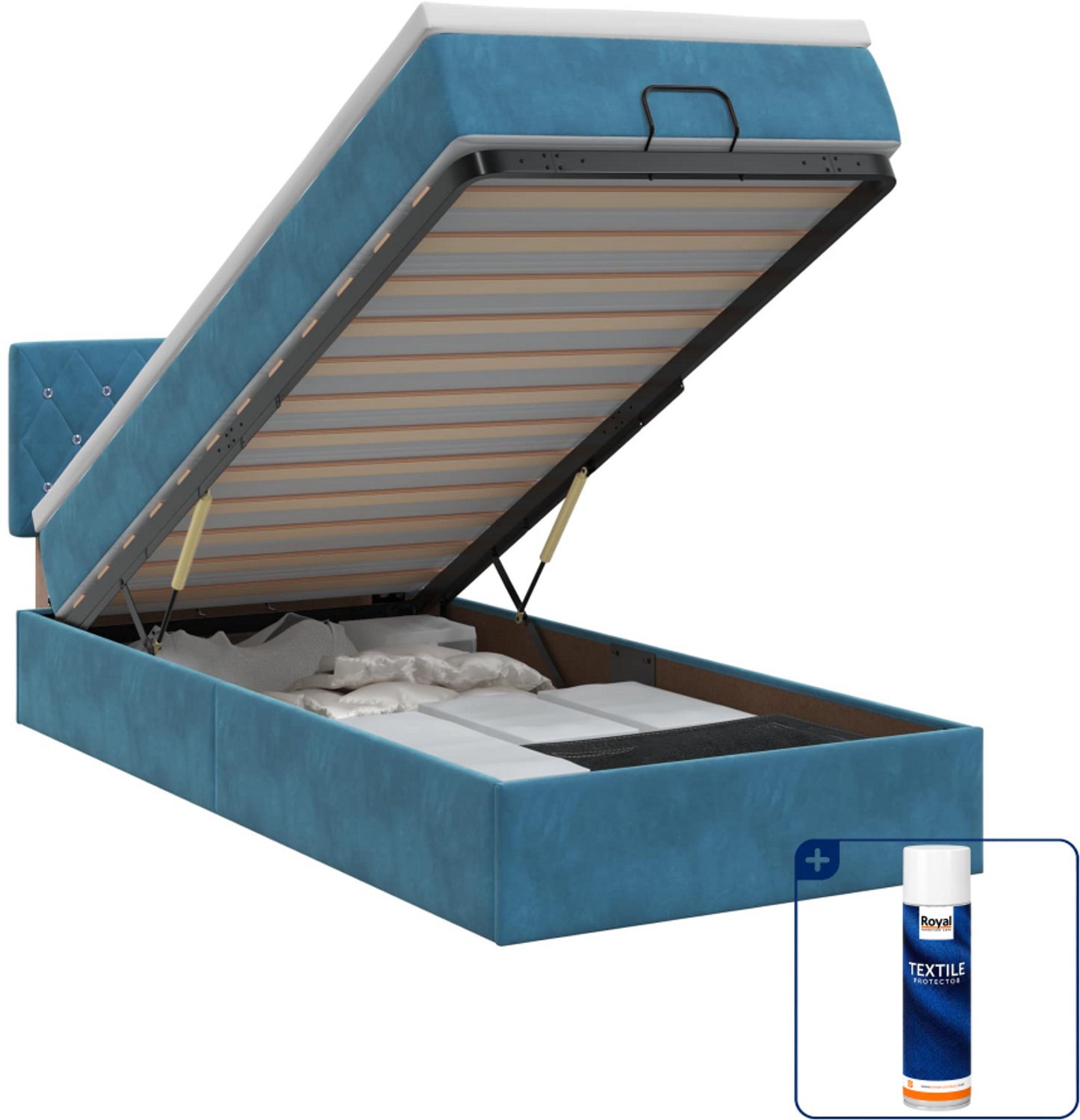 vidaXL ottoman bed met matras - 90 x 190 cm - fluweel - donkerblauw - Inclusief textielbeschermer 500 ml