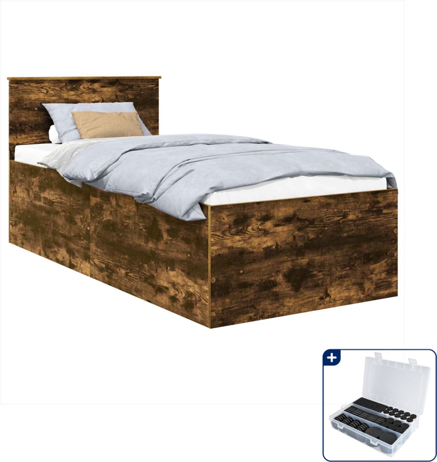 vidaXL Bedframe - 120 x 200 cm - bewerkt hout - gerookt eiken - Inclusief antikrasvilt 177-delig Wit