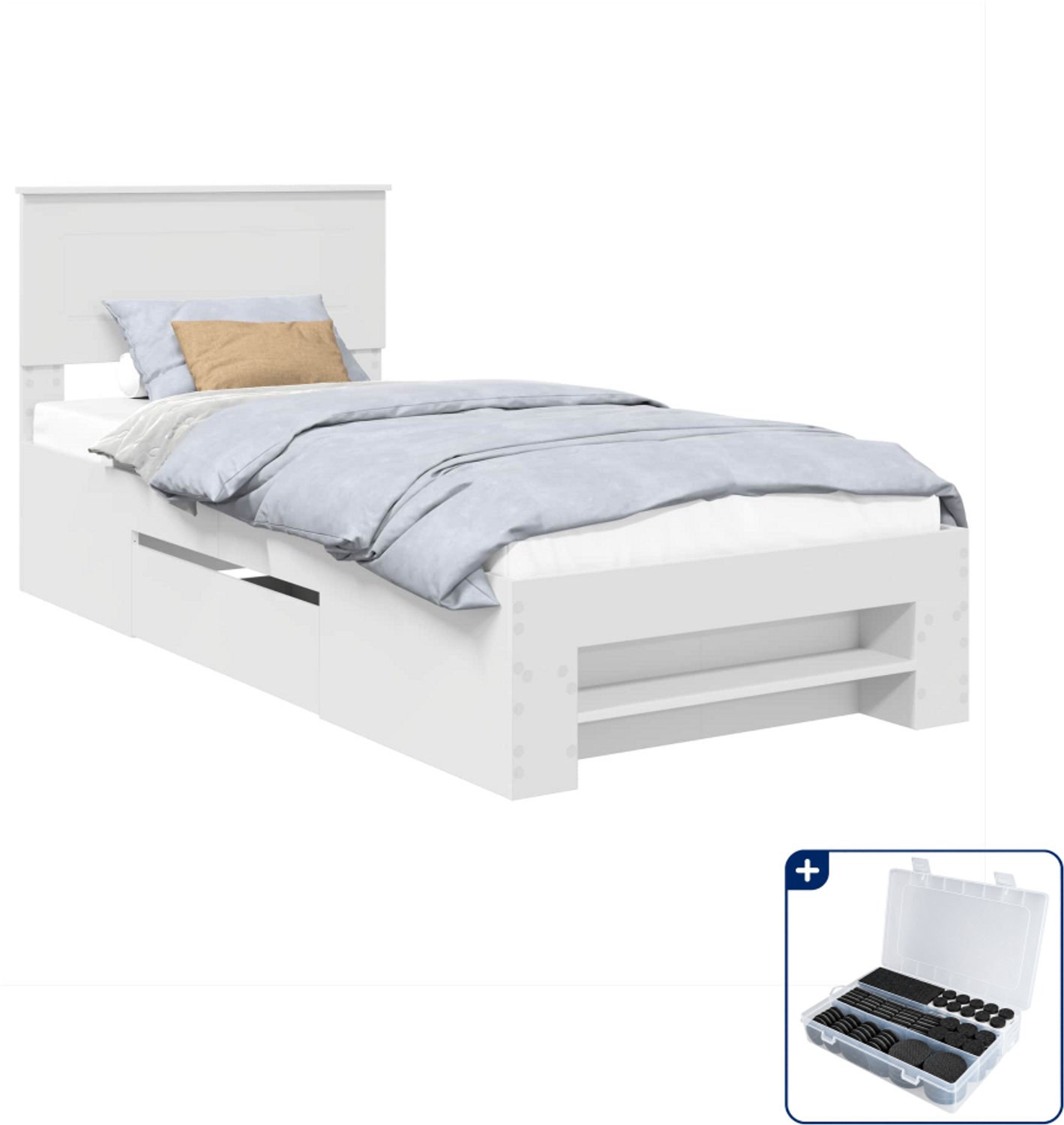 vidaXL bedframe met hoofdeinde - 90 x 200 cm - bewerkt hout - wit - Inclusief antikrasvilt 177-delig