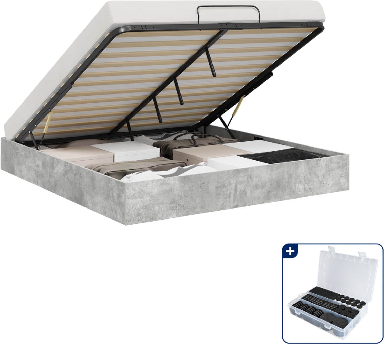 vidaXL Kingsize bedframe - 180 x 200 cm - geconstrueerd hout - beton - Inclusief antikrasvilt 177-delig Bruin