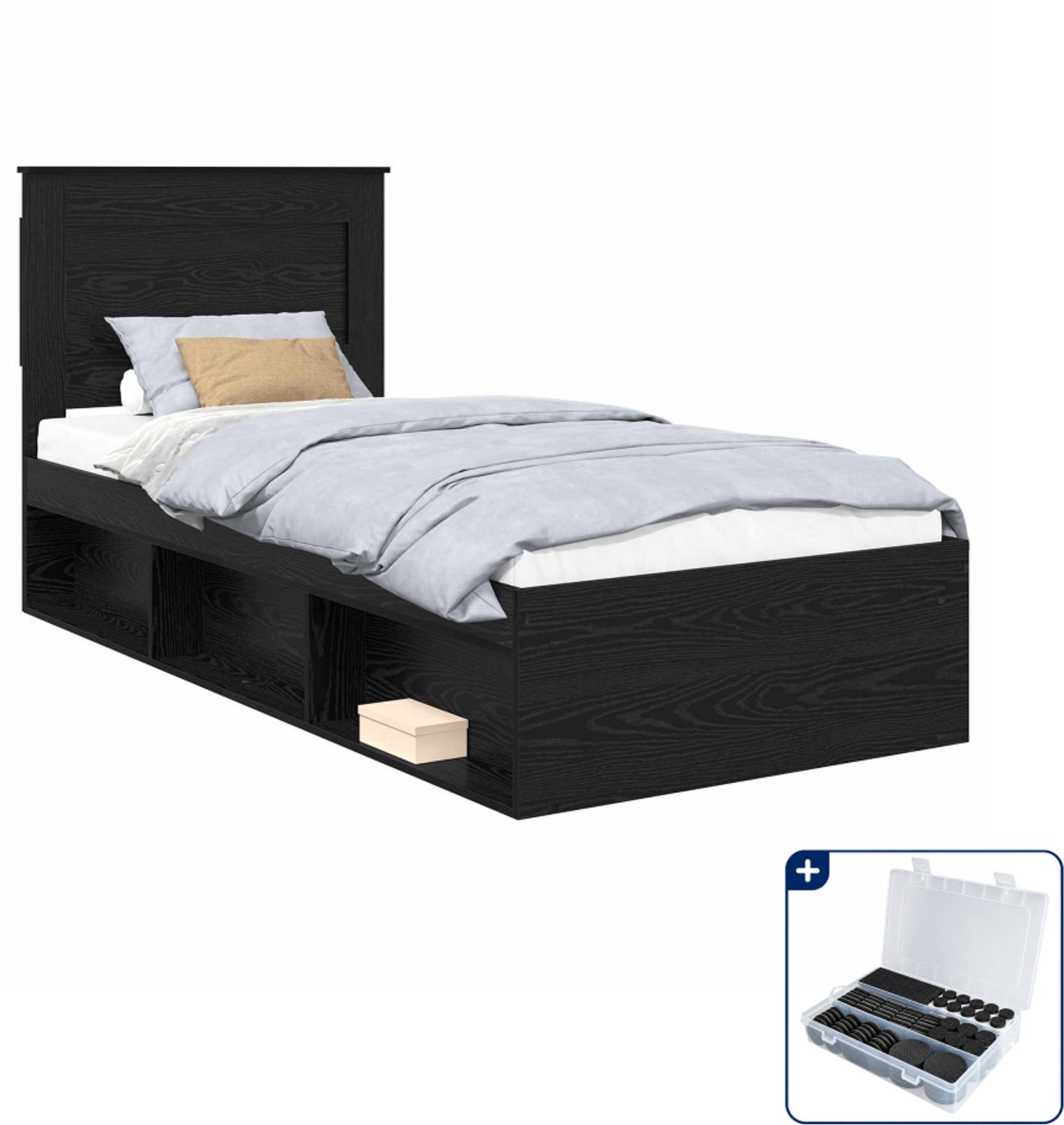 vidaXL bedframe - 90 x 200 cm - bewerkt hout - zwart eiken - Inclusief antikrasvilt 177-delig Bruin