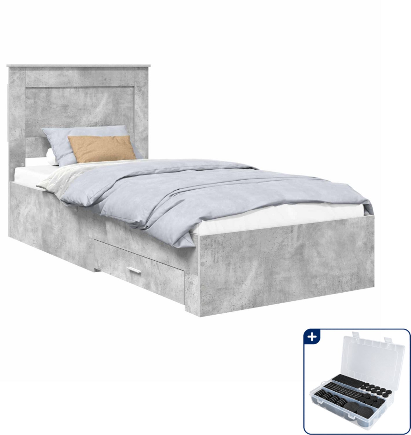 vidaXL bedframe met lade - 100 x 200 cm - bewerkt hout - beton grijs - Inclusief antikrasvilt 177-delig