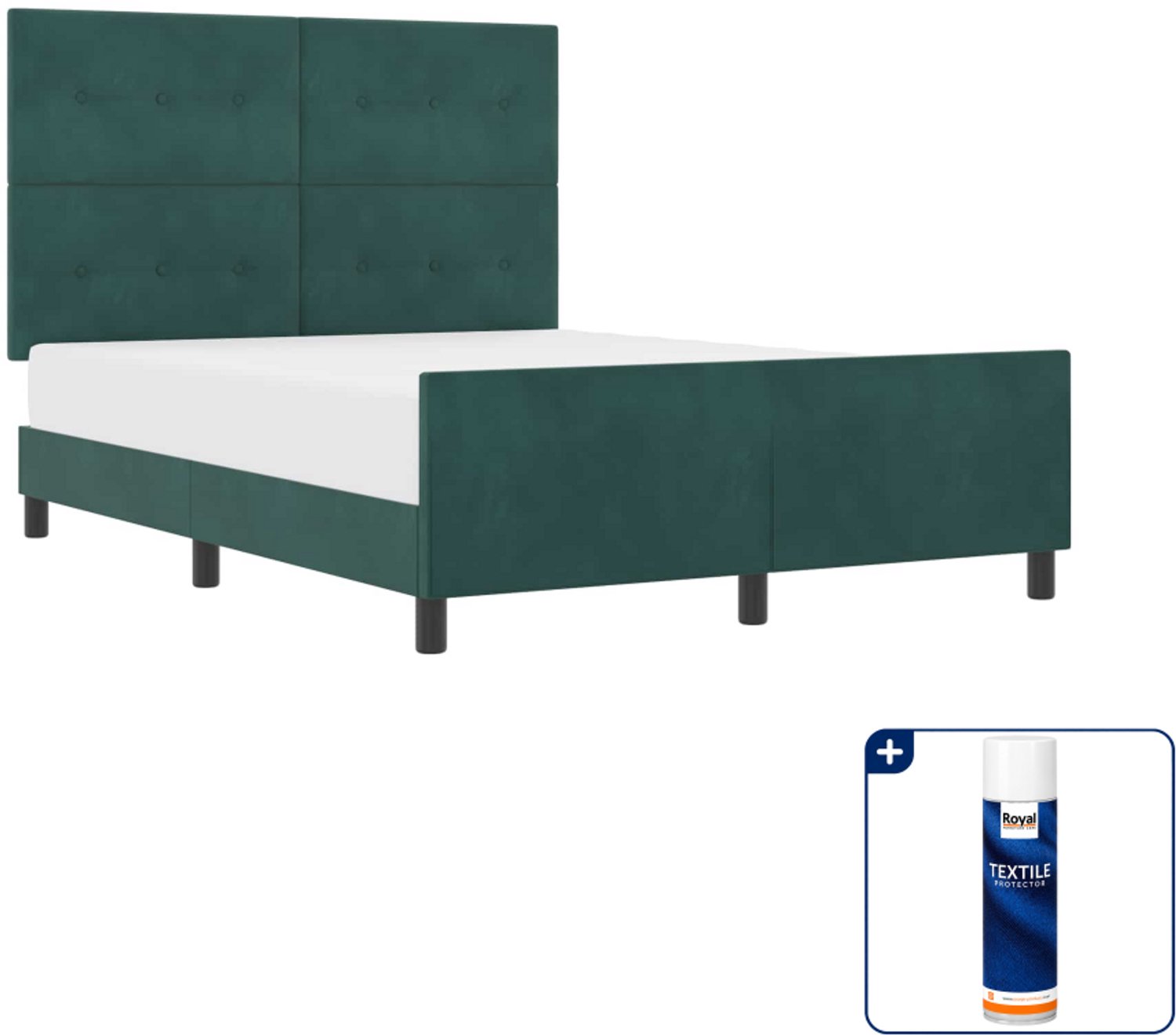 vidaXL boxspringbed Small double - 140 x 200 cm - fluweel - donkergroen - Inclusief textielbeschermer 500 ml Grijs