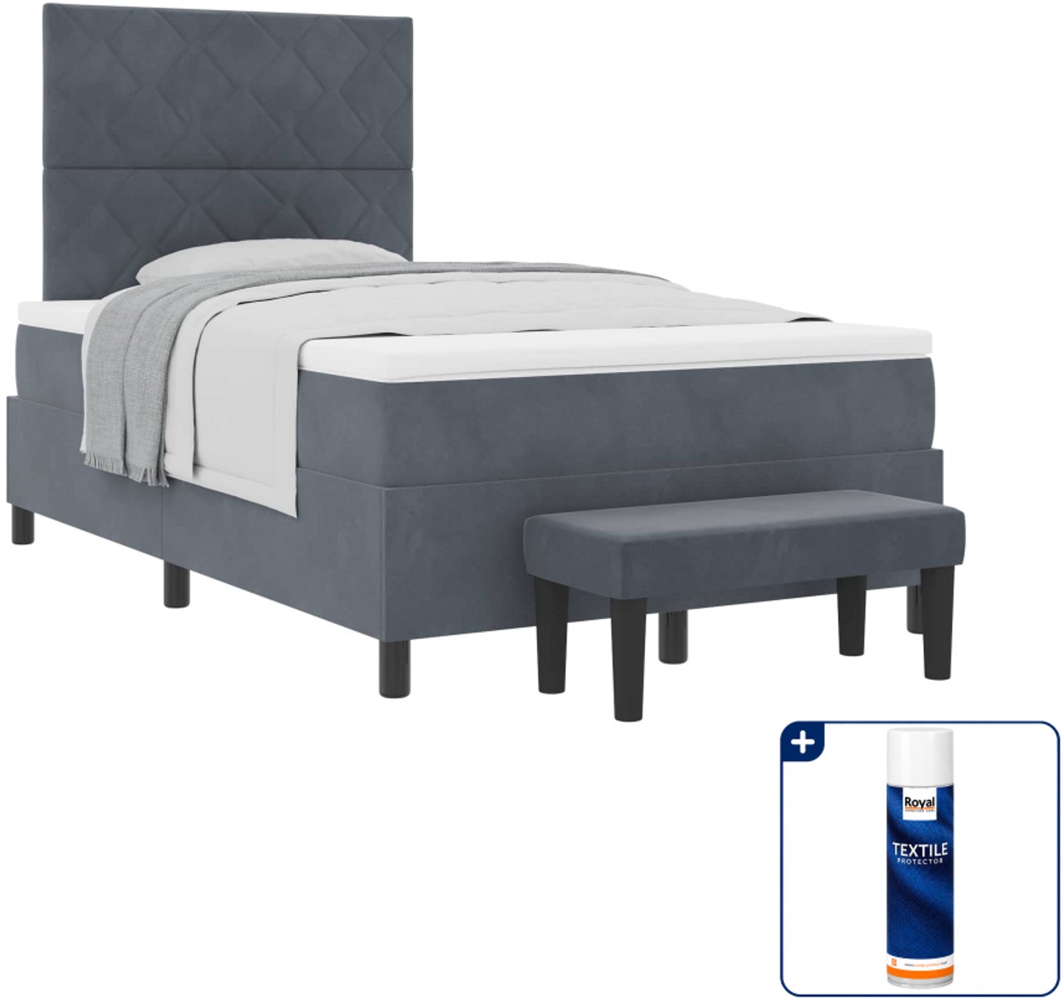 vidaXL boxspring met hoofdeinde - 120 x 200 cm - donkergrijs - Inclusief textielbeschermer 500 ml