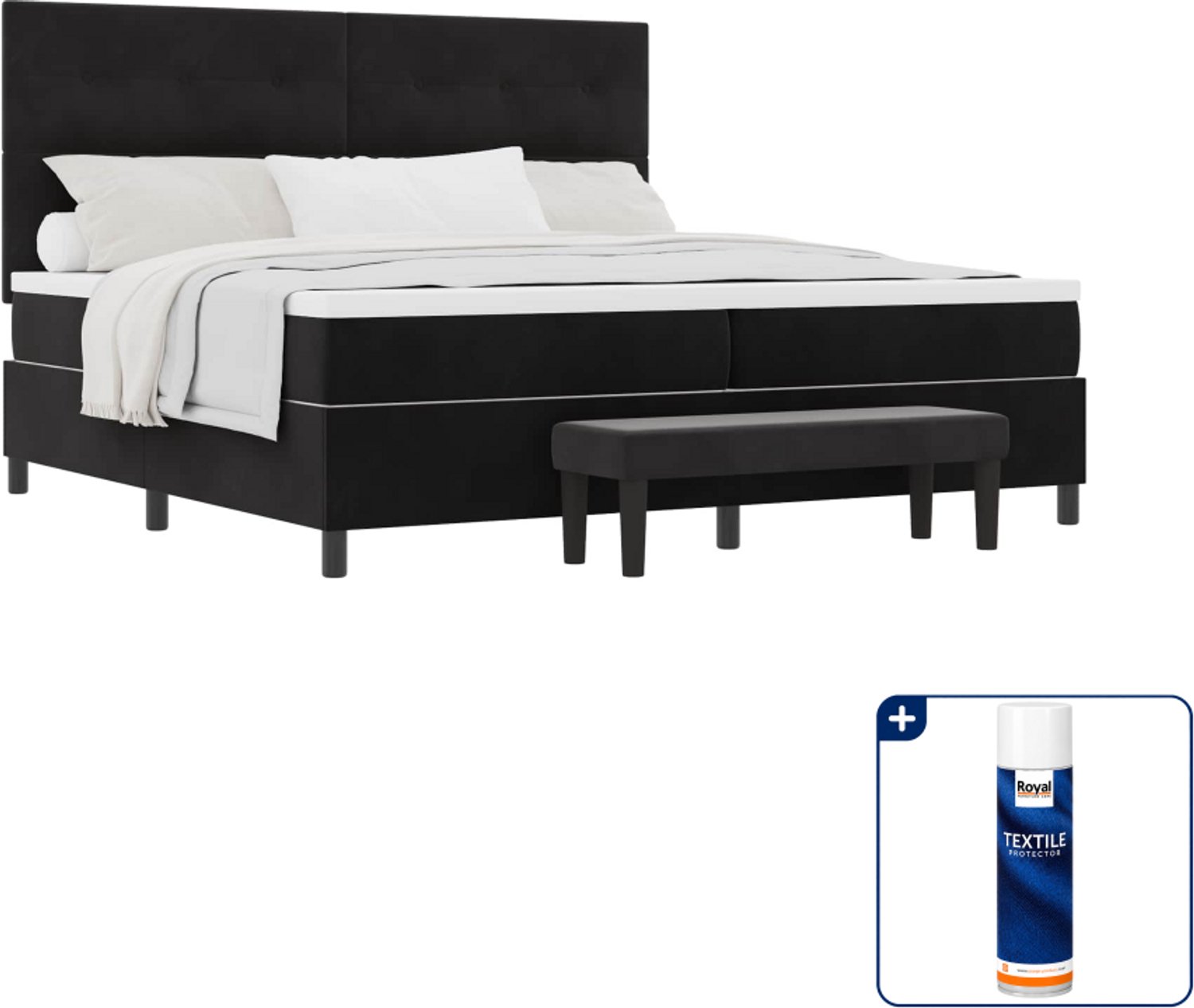 vidaXL boxspring - 200 x 200 cm - fluweel - zwart - Inclusief textielbeschermer 500 ml