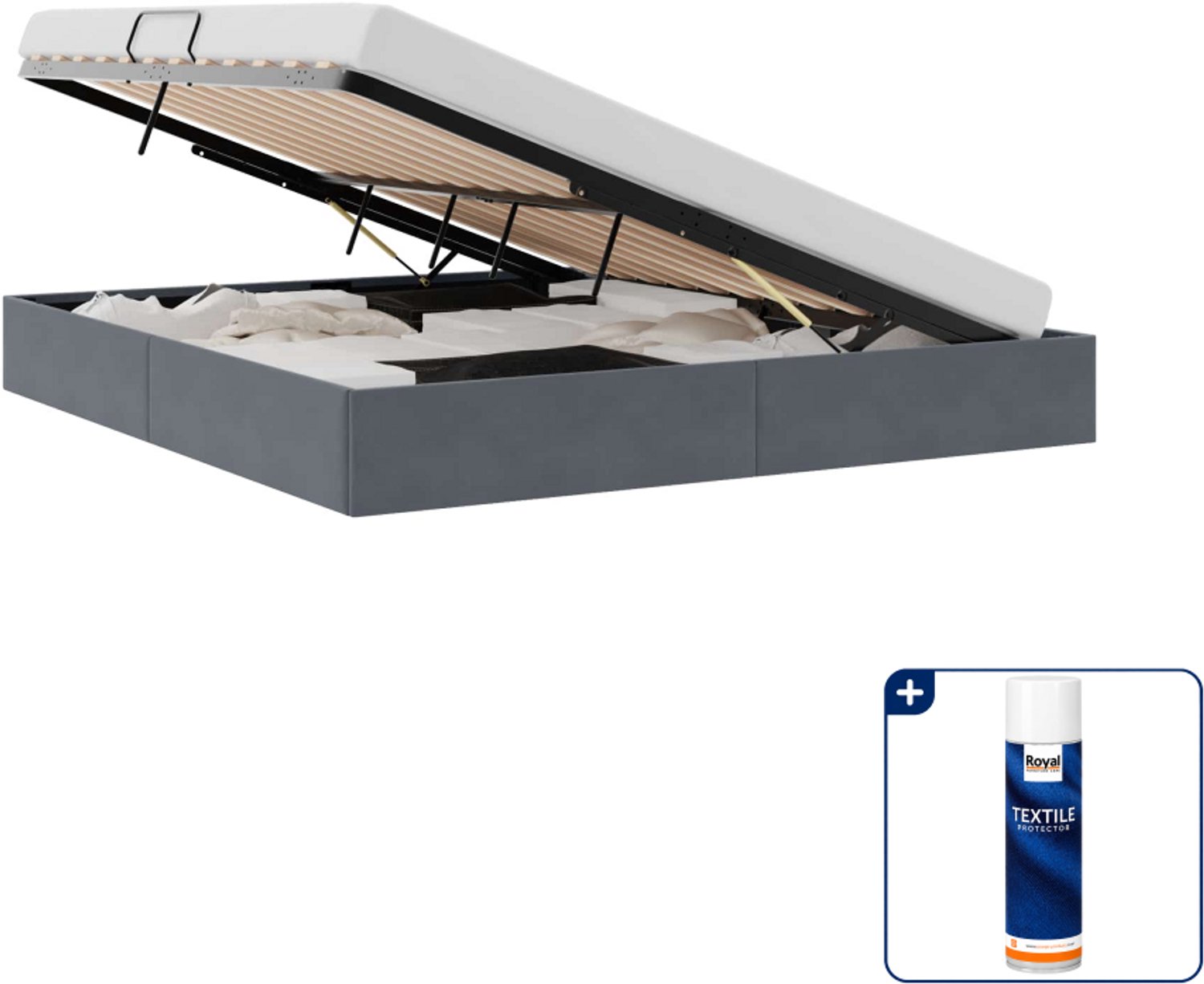 vidaXL opbergbed - 183 x 213 cm - fluweel - donkergrijs - Inclusief textielbeschermer 500 ml Lichtgrijs
