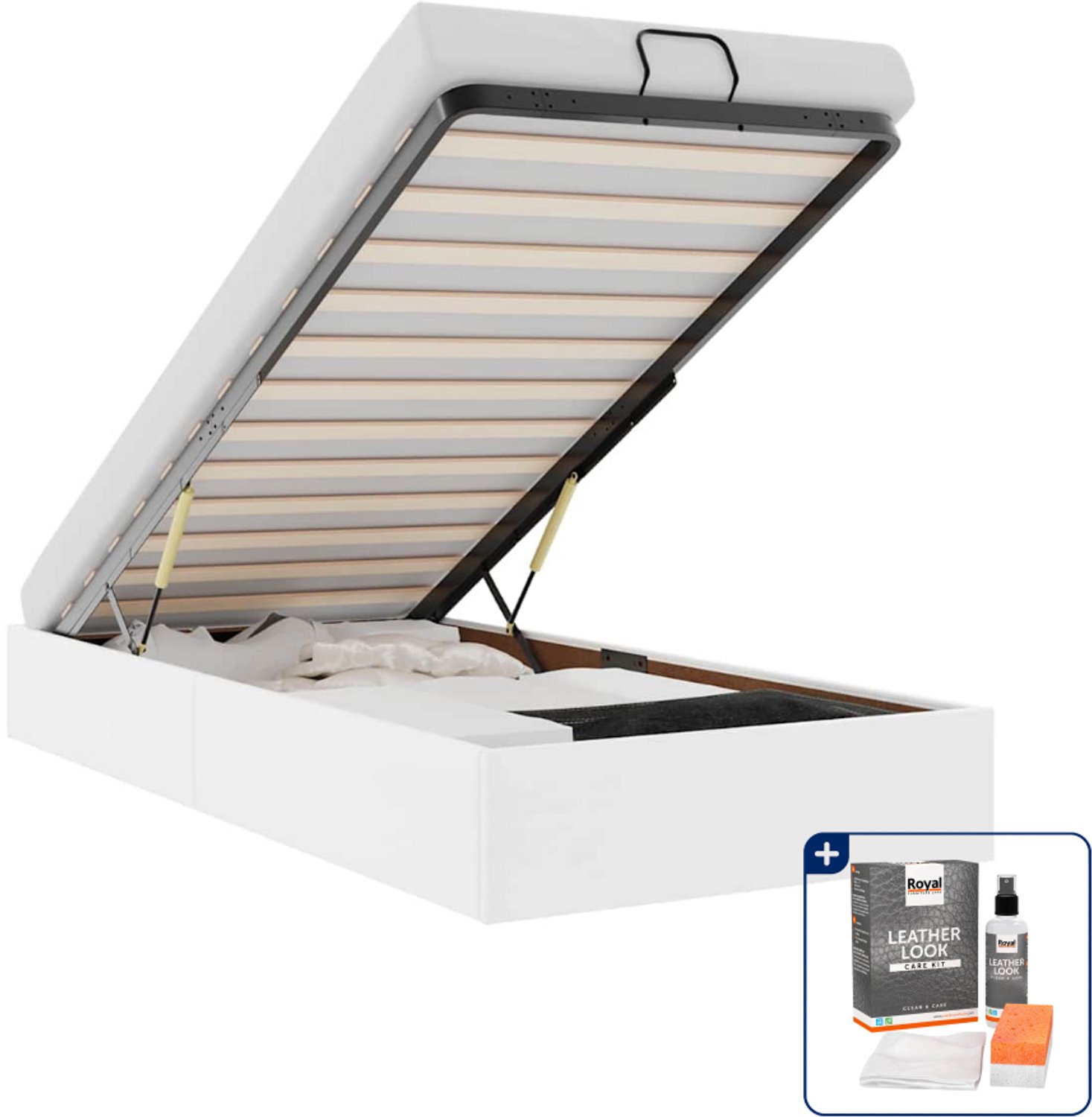vidaXL Bedframe - 100 x 200 cm - kunstleer - wit - Inclusief onderhoudsset voor kunstleer 150 ml Bruin