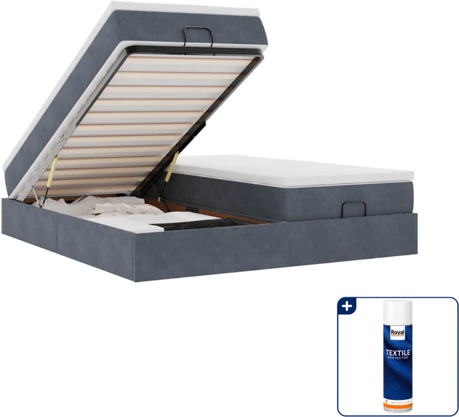 vidaXL Kingsize ottoman bed met matrassen - 180 x 200 cm - donkergrijs - Inclusief textielbeschermer 500 ml Groen