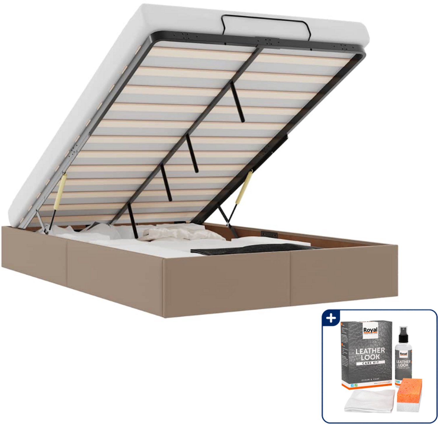 vidaXL bedframe - 120 x 200 cm - kunstleer - cappuccino - Inclusief onderhoudsset voor kunstleer 150 ml Crème