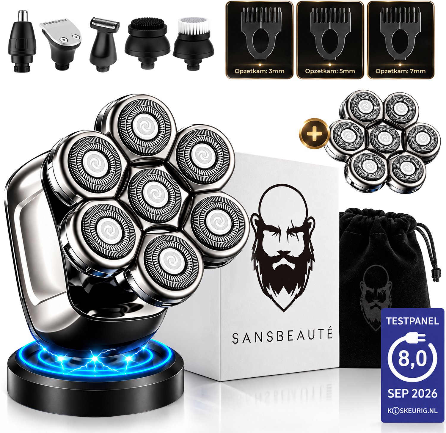 Bol.com Sansbeauté® 6-in-1 Scheerapparaat Mannen + Extra Scheerkop - Ultimate Set - Trimmer & Tondeuse - Electric Face & Head Sh... aanbieding