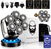 Sansbeauté® 6-in-1 Scheerapparaat Mannen + Extra Scheerkop - Ultimate Set - Trimmer & Tondeuse - Electric Face & Head Shaver - 7D Hoofdscheerapparaat - Hoofd Kaal Scheren – Nat & Droog - Draadloos Opladen - Elektrisch