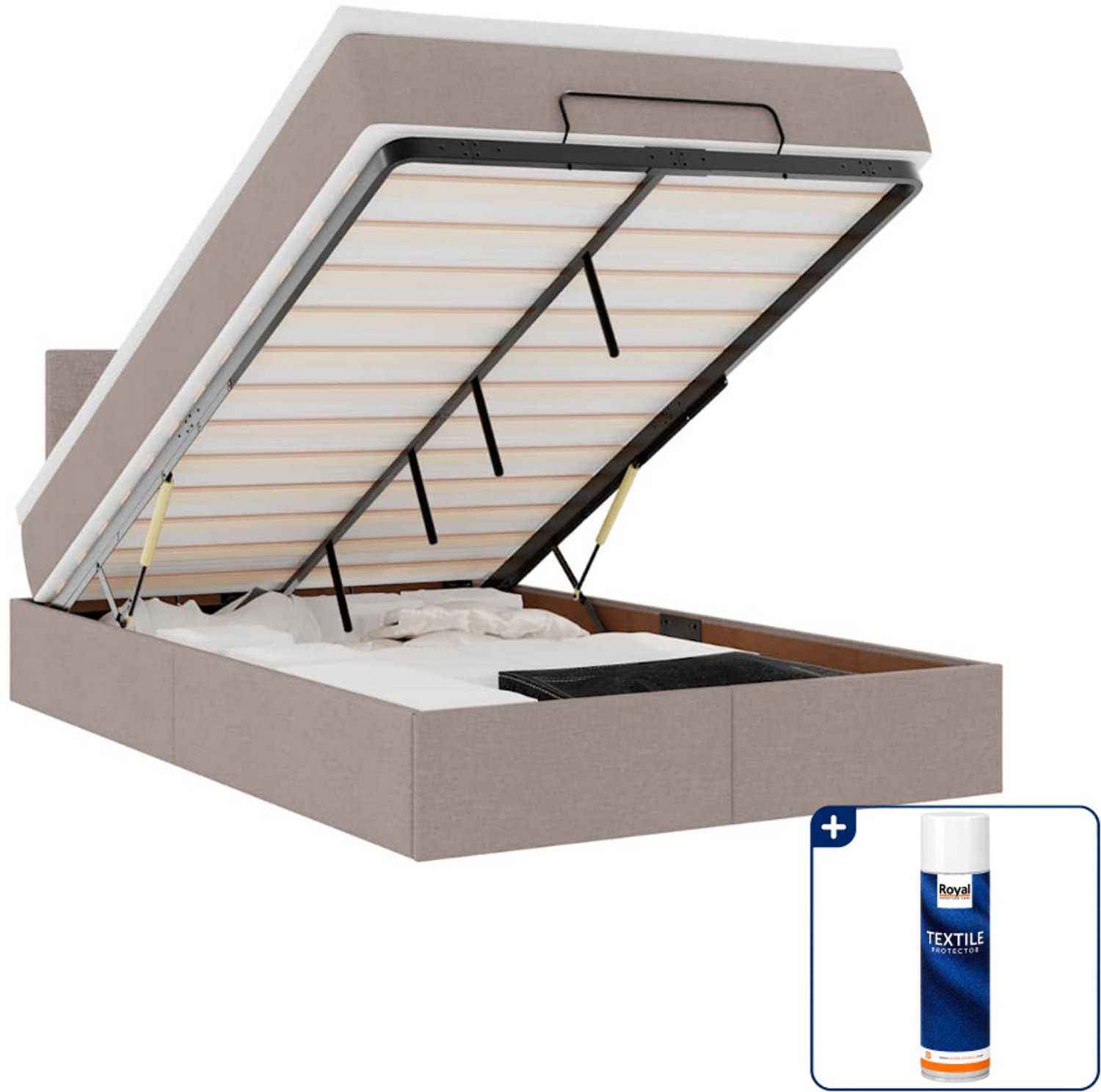 vidaXL ottoman bed met matras - 120 x 190 cm - stof - taupe - Inclusief textielbeschermer 500 ml Grijs