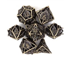 Joya Dice® Polydice Dobbelsteen set geschikt voor rollenspellen zoals Dungeons and Dragons D&D DnD | Dobbelstenen Set | Dice set | Metal dice 7 stuks set | Incl Luxe Opbergdoos | Metalen Dobbelstenen met Bladeren