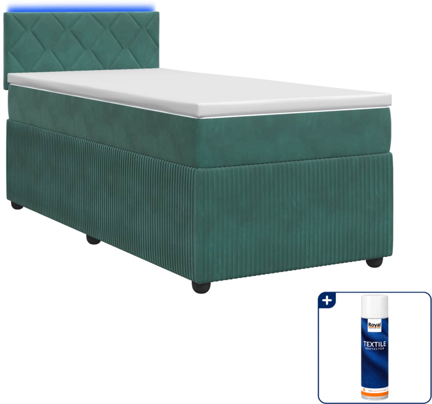vidaXL boxspringbed met matras - 80 x 200 cm - fluweel - donkergroen - Inclusief textielbeschermer 500 ml