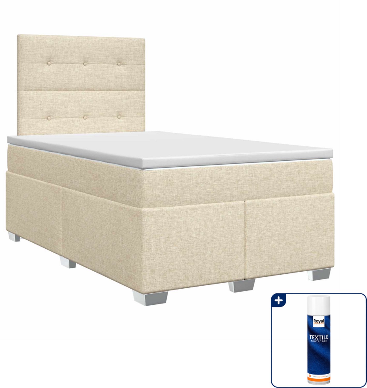 vidaXL boxspringbed met matras 120 x 190 cm - stof - crèmekleurig - Inclusief textielbeschermer 500 ml