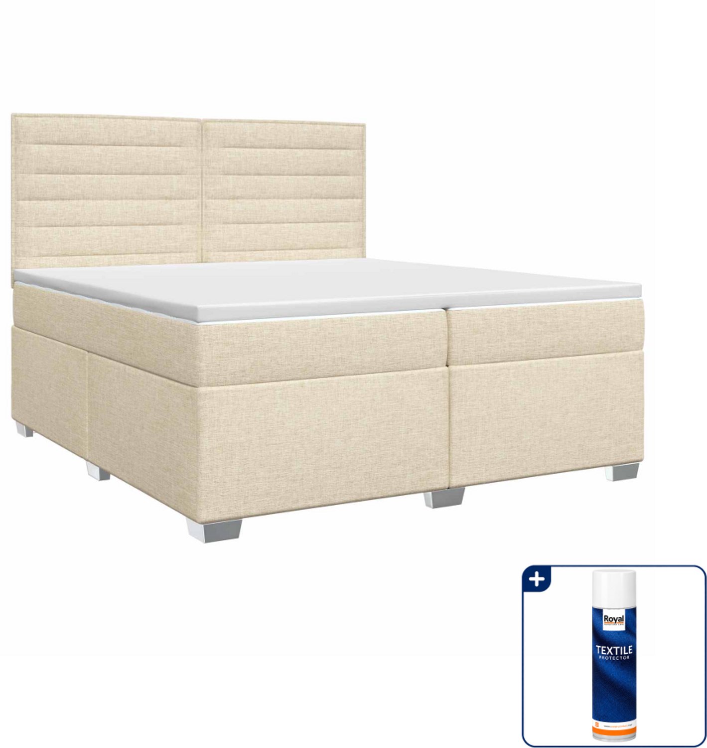 vidaXL boxspringbed - 200 x 200 cm - stof - crèmekleurig - Inclusief textielbeschermer 500 ml