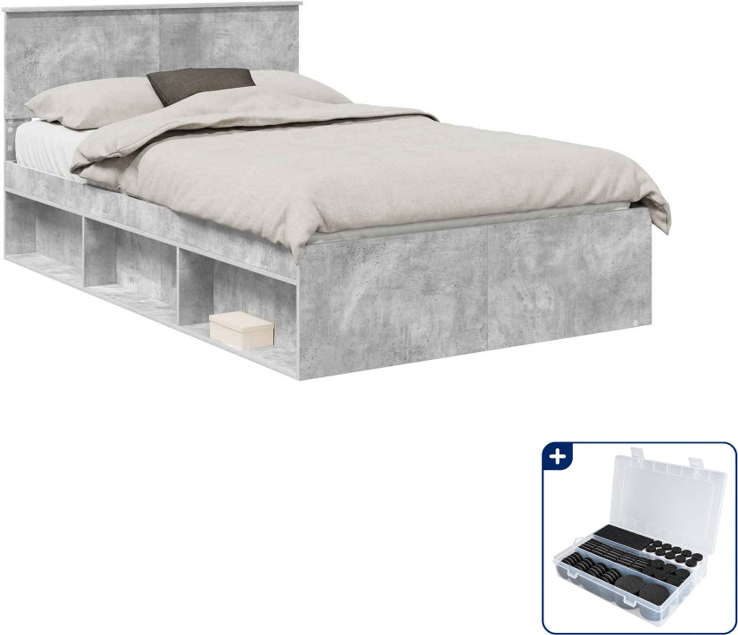 vidaXL Bedframe - 120 x 190 cm - bewerkt hout - betongrijs - Inclusief antikrasvilt 177-delig