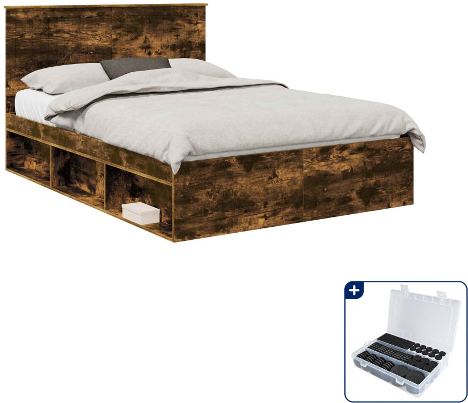 vidaXL bedframe - 135 x 190 cm - massief grenenhout - gerookt eiken - Inclusief antikrasvilt 177-delig