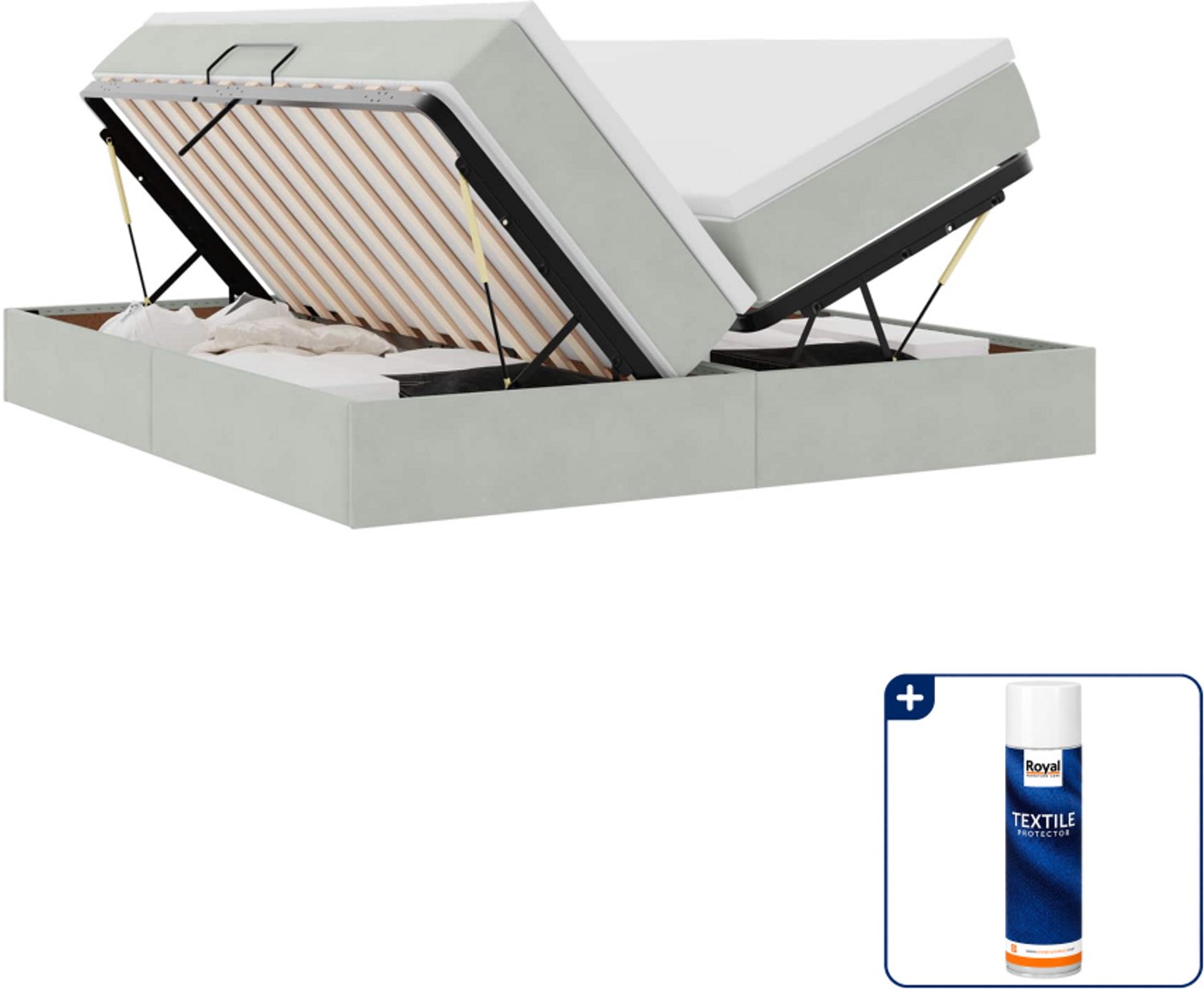 vidaXL Opbergbed met matras - 200 x 200 cm - fluweel - lichtgrijs - Inclusief textielbeschermer 500 ml