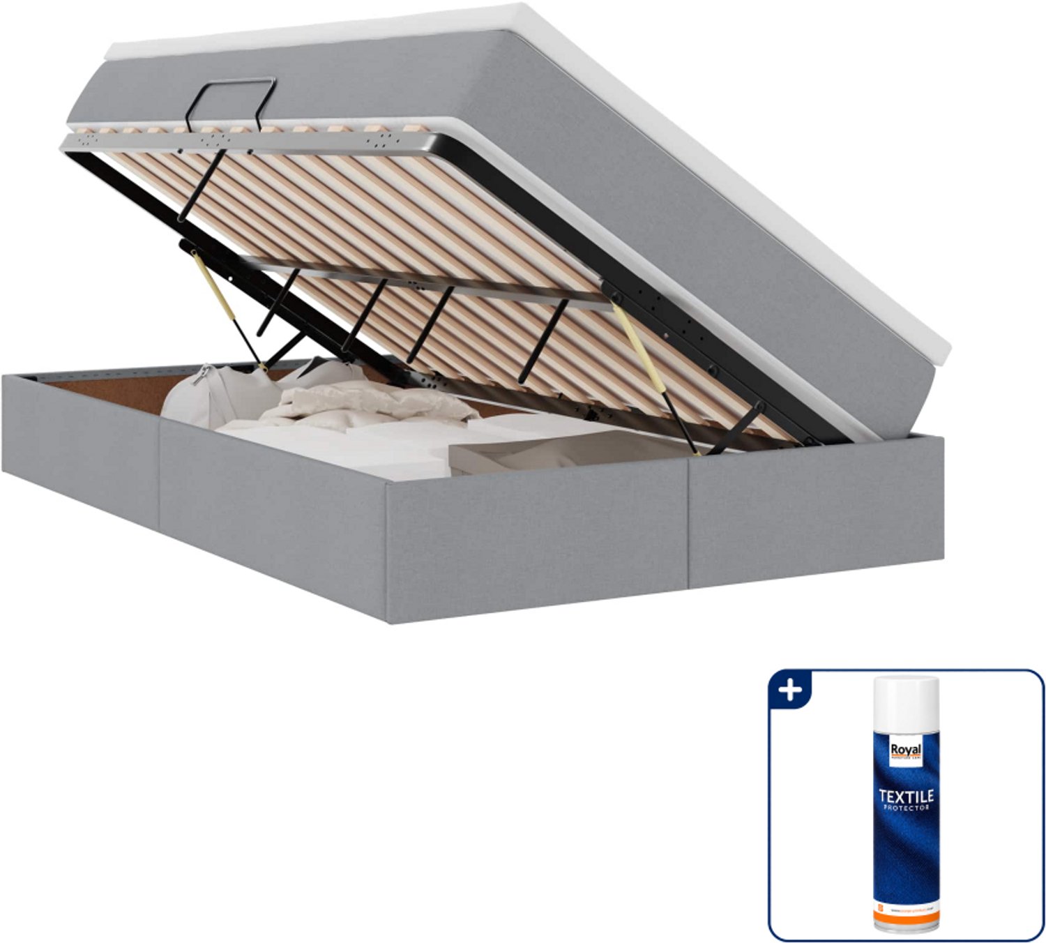 vidaXL opbergbed met matras - 120 x 200 cm - polyester - lichtgrijs - Inclusief textielbeschermer 500 ml Crème