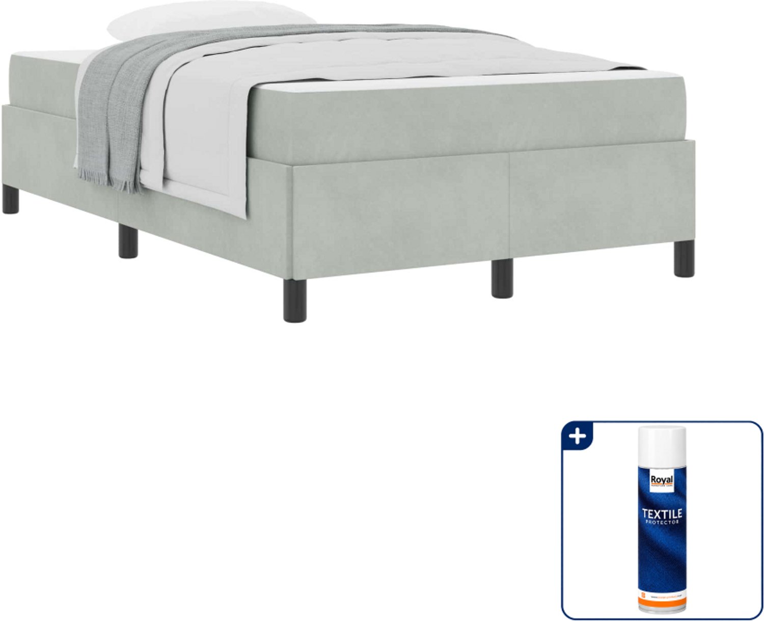 vidaXL bed met matras - 120 x 190 cm - bewerkt hout - lichtgrijs - Inclusief textielbeschermer 500 ml