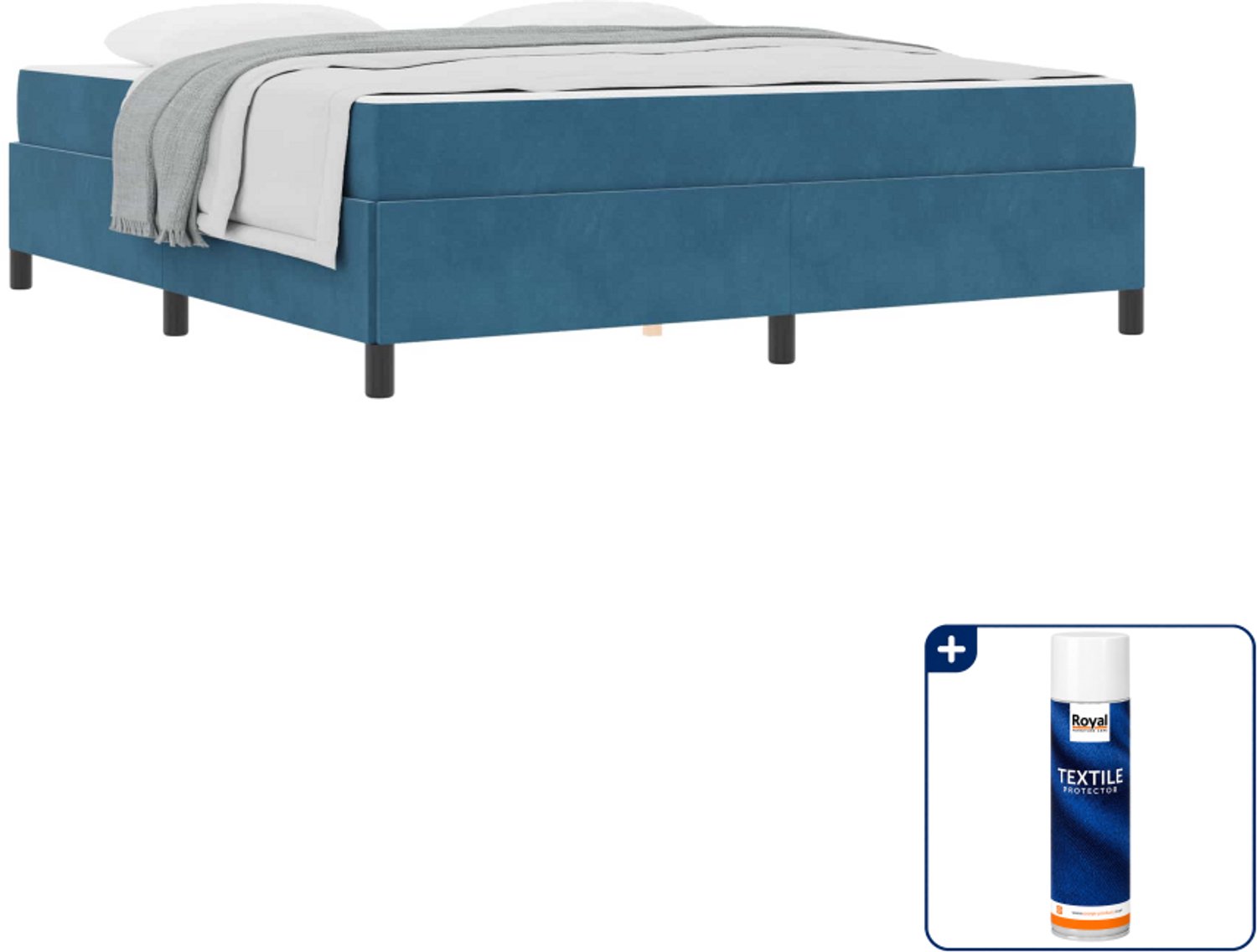 vidaXL Bed Kingsize - 180 x 200 cm - bewerkt hout - donkerblauw - Inclusief textielbeschermer 500 ml Bruin