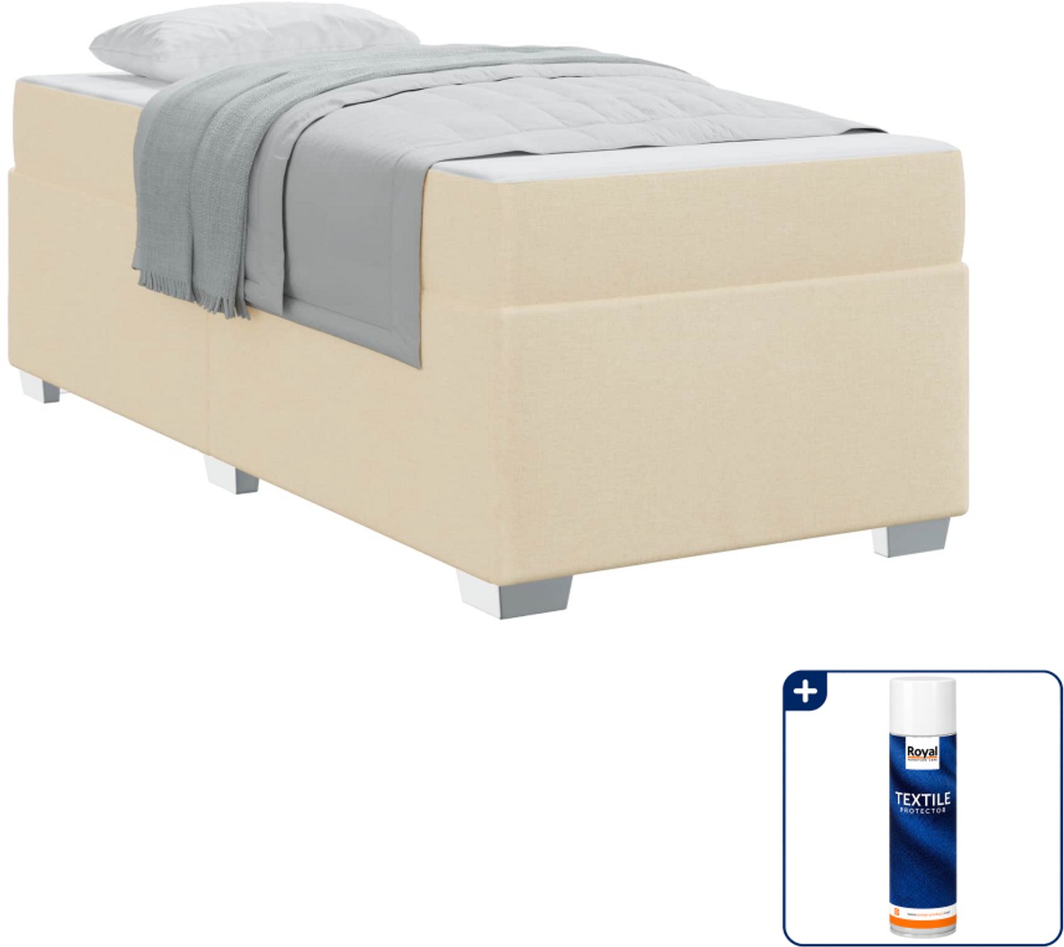 vidaXL bed met matras - 80 x 200 cm - stof - crème - Inclusief textielbeschermer 500 ml Grijs