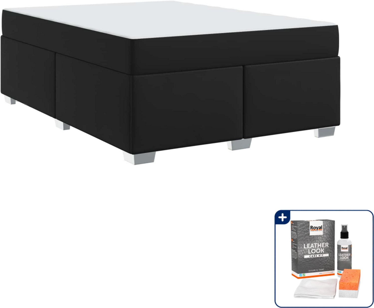 vidaXL queensize bed - 160 x 200 cm - zwart - Inclusief onderhoudsset voor kunstleer 150 ml