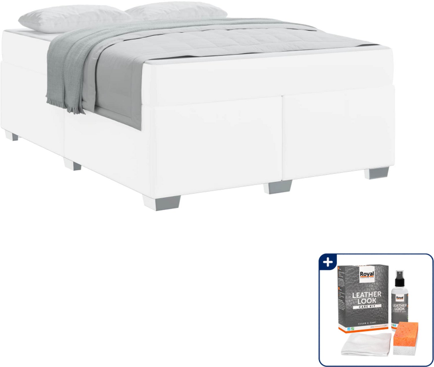 vidaXL Bedframe Small double - 140 x 200 cm - wit - Inclusief onderhoudsset voor kunstleer 150 ml